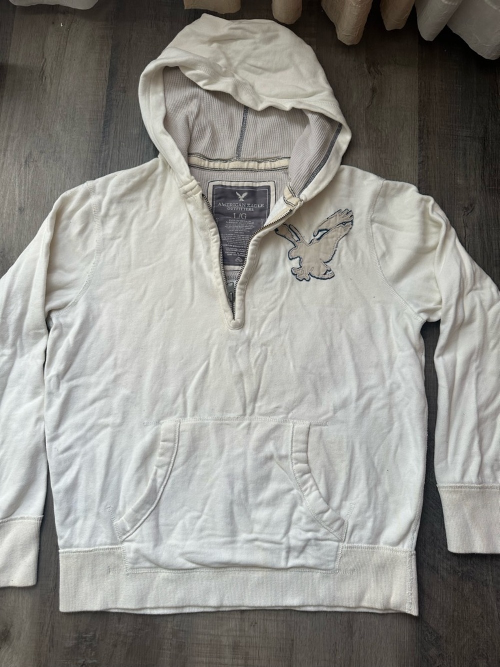 American Eagle White Pullover Hoodie with Eagle Logo Size L